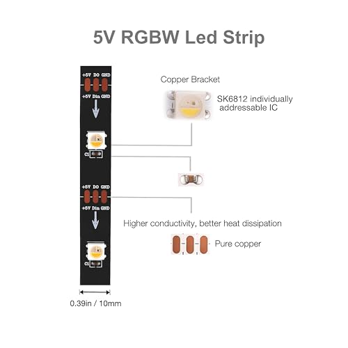 Image of DC5V SK6812 (Similar WS2812B) RGBW RGB+Warm White 30leds /Pixels /m LED Strip Light Individually Addressable 4Color in 1LED Non-Waterproof (16.4ft(5m) 150leds, IP30) (No Adapter or Controller)