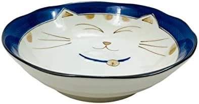 JapanBargain 2562, Japanese Porcelain Coupe Bowl Soup Bowl Cereal Bowl Salad Bowl, Blue Color Maneki Neko Smiling Lucky Cat Pattern, Made in Japan, 6-1/2 inch