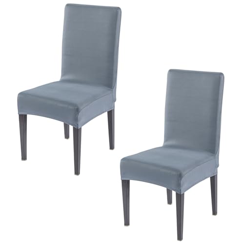 Image of HOKIPO 'SereneSolids' 140 GSM Polyester Blend Dining Chair Cover Set of 2, Smokey Grey (AR-6246-SGRY)