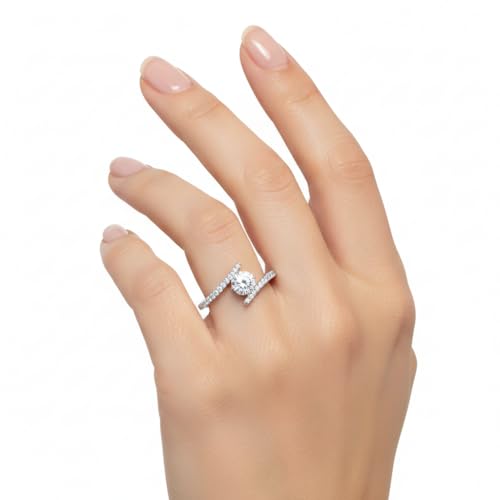 Image of Choose Your Gemstone Bypass Modern Round Diamond CZ Ring 925 Sterling Silver Round Shape Side Stone Engagement Rings Lightweight Office Wear Everyday Gift Jewelry US Size 4 to 12