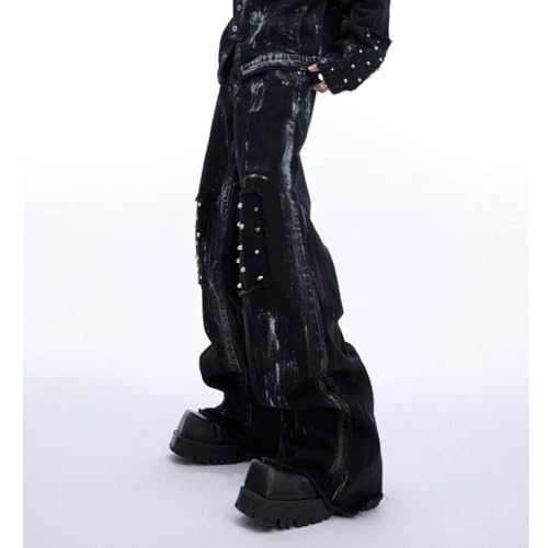 Mens Jeans Wide Leg Baggy Loose Fit Trendy Y2K Streetwear Hip Hop Denim Pants4