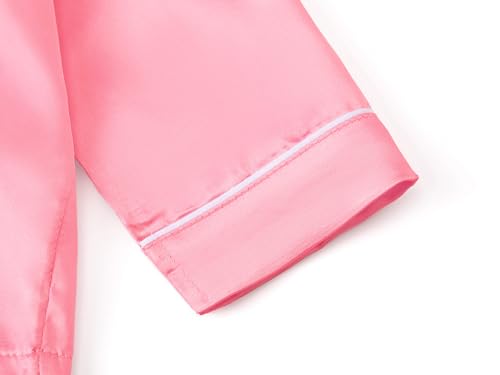 Tebbis Satin Pajamas for Girls - Neon Pink Cute Silky Long Sleeves & Pants Sleepwear PJ Set Size 6/7-164