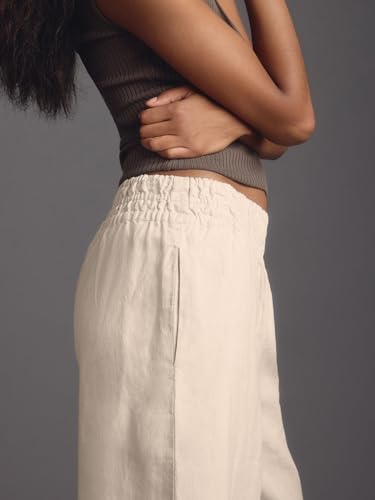 Women's High Waist Wide Leg Linen Blend Pants, Relaxed Smocked Beach Trousers with Side Pockets, Fit for Casual Wear4