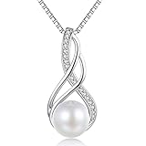 Dickbe Pearl Necklaces for Women with Infinity Design Pearl Pendant Necklace Sterling Silver Box Cha