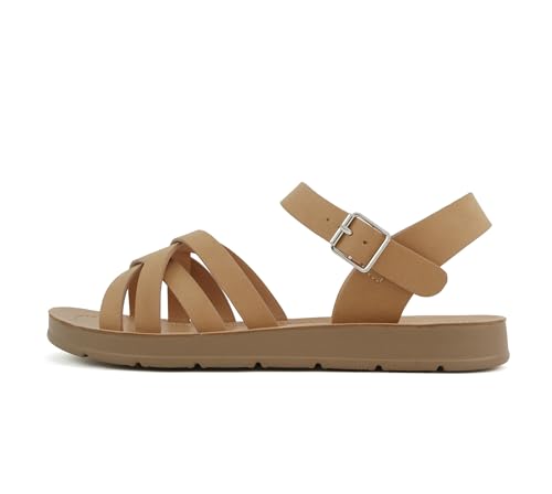 Soda Ling ~ Women Round Toe Multi-Strap Flat Sandals