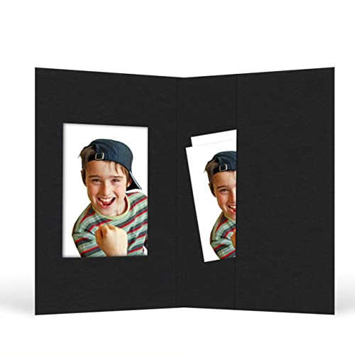 Schoeller & Stanzwerk© - 100 Stück Passbildmappen für 3,5x4,5 cm - schwarz mit Tasche und Ausschnitt Cover