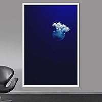 Framed Canvas Wall Art Jellyfish Bedroom Colorful Jellyfish Marine Life Multicolor Neon Photography Tropical - 16x24 inches