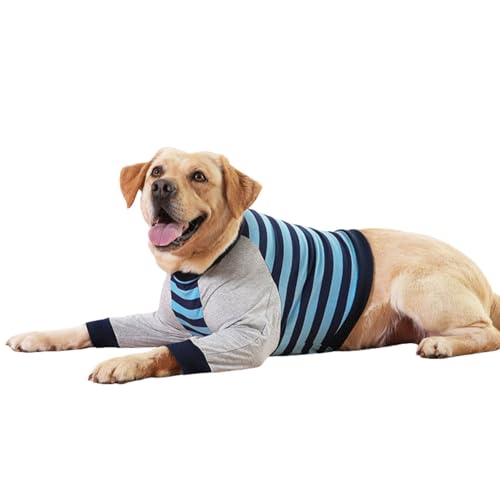 Large Dog Striped Elbow Protection Shirt for for Calluses,Dog Joint Recovery Pajamas for Prevent Licking Wound,Thickened Elbow Dog Clothing Pullover for Medium Large Dogs_XL(Blue) - Image 3