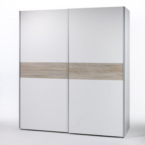 Stella Trading Victor 2 Kleiderschrank, Schwebetürenschrank Holzdekor, Weiß-Bauchbinde Eiche Sonoma, ca. 170 x 195 x 60 cm Stella Trading Victor 2 Kleiderschrank, Schwebetürenschrank Holzdekor, Weiß-Bauchbinde Eiche Sonoma, ca. 170 x 195 x 60 cm