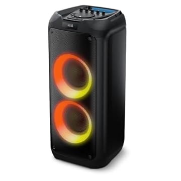 Caixa de audio Bluetooth Portátil, 1300W, Karaokê com 2 Entradas para Microfone, Entrada para Guitarra, Luzes RGB, DBB