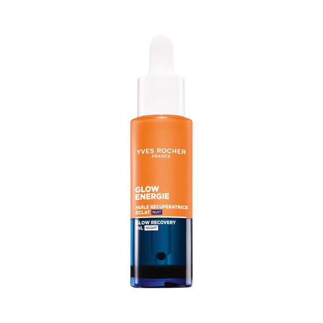 Yves Rocher Glow Énergie, olio da notte, idratante prima di dormire, rivitalizza e leviga durante il sonno, con nasturzio e effetto melatonina vegetale, 99% naturale, 30 ml