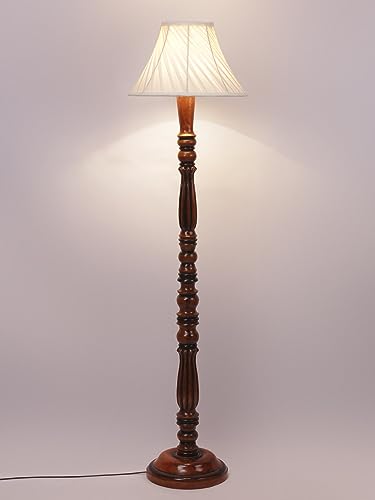 Image of AMDHOME Cross Pleated Off-White Cotton Floor Lamp with Wooden Base - Height 54 Inches | Elegant Standing Lamp for Living Room, Bedroom & Office | Stylish Home Lighting & Decorative Lamp