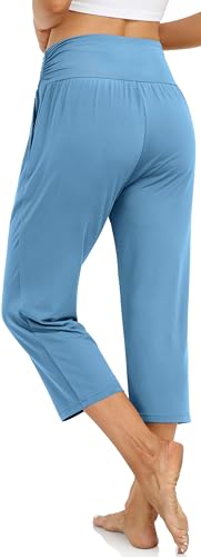 Image of UEU Women's Yoga Capri Pants Loose Soft Drawstring Workout Sweatpants | Comfortable Stretchy Fabric, Casual Lounge Pants, Side Pocket, Workout Travel Daily Wear