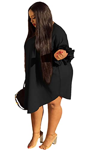 Ekaliy Women's Casual Vintage Ruffle Sleeve Loose Party Midi Plus Size Dress Casual Summer2