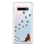 ガールズネオ Galaxy S10+ docomo SC-04L SC-05L/au SCV42 ケース (ねこの足跡いくつ？/ブラウン) SC-04L-PC-YSZ-0202