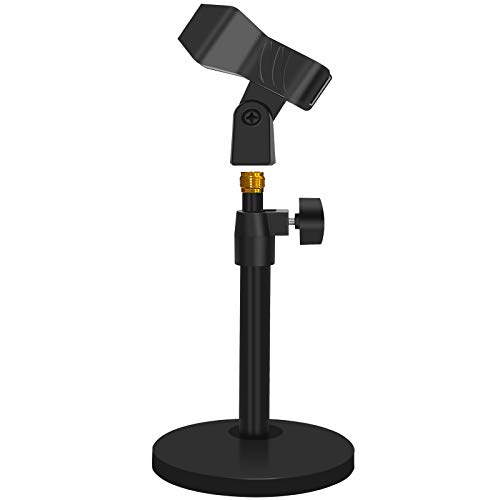 Desktop Microphone Stand:Short Mic Stand,Upgraded Adjustable Desktop Microphone Stand with Mic Clip,Tabletop Mic Stand for Meetings, Lectures, Podcasts and More