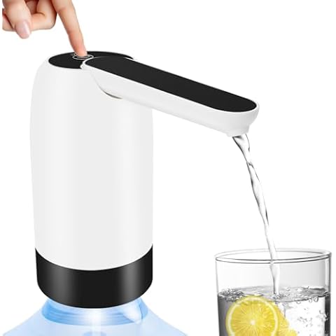 DEFUTAY Portable Water Bottle Pump, Universal Bottle Electric Water Dispenser with Switch and USB Charging, for Camping, Kitchen, Workshop, Garage (White) Cover