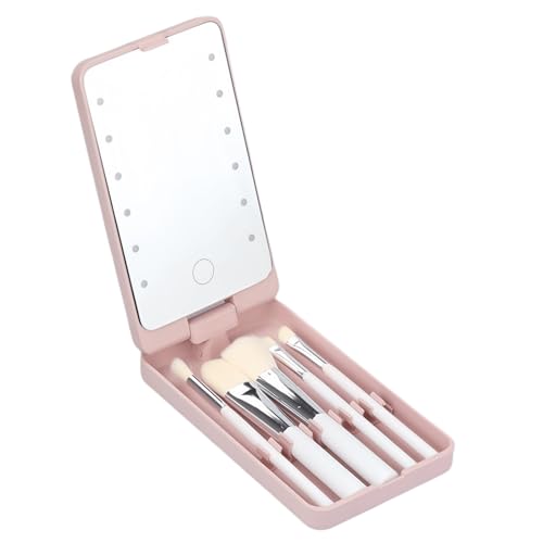 LuyaVogue LED Makeup Mirror with Travel Size Makeup Brushes Set, Easy - Taken Mini Makeup Brush Set with Case and Mirror, Small Complete Function Cosmetic Brushes Kit (Pink,Without Brush)
