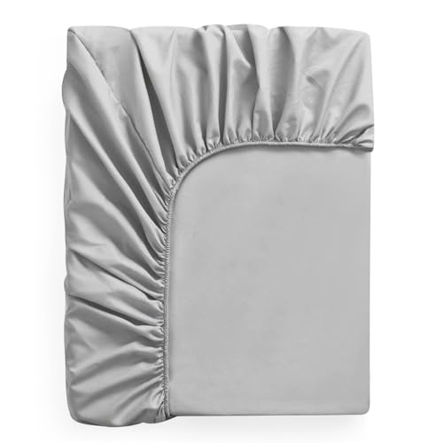 Super Mundo   Sábana Bajera 150 x 190/200 cm Ajustable Algodón Suave Transpirable Antiacaros Absorbent, Gris Claro (Cama 150)