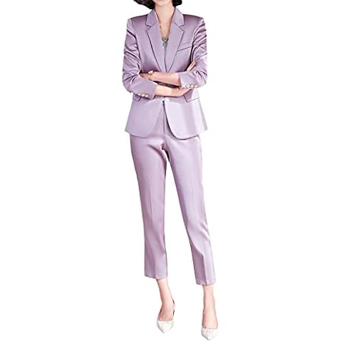 YYNUDA Women 2 Piece One Button Suit Business Long Sleeve Blazer Office Lady Suit Purple M Cover
