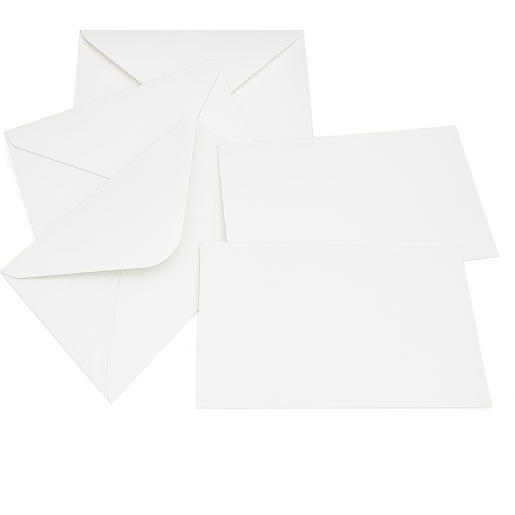 Buste colorate con bigliettini, set 100 buste + 100 biglietti, mini formati 7 x 11,2 cm e 14 x 9 cm, per matrimoni, feste, compleanni, regali e biglietti di auguri (BIANCO, 14 x 9 CM)