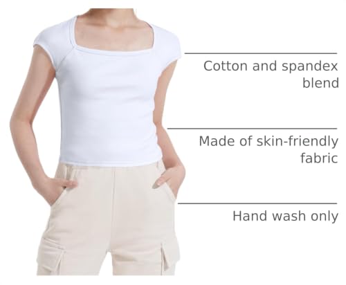 Image of Crop Tops for Girls Short Sleeve Shirt Girls Summer Tops Square Neck Slim Fit Tops Basic Tee