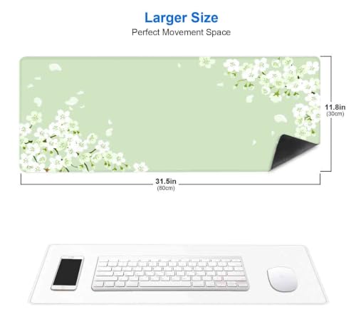 Image of IMAYONDIA Sakura Japanese Desk Mat, Cherry Blossom Flowers Large Gaming Mouse Pad, Pastel Floral Minimalist Mousepad Desk Decor for Women, Green Aesthetic Desk Pad for Work, Game, Office, 31.5x11.8