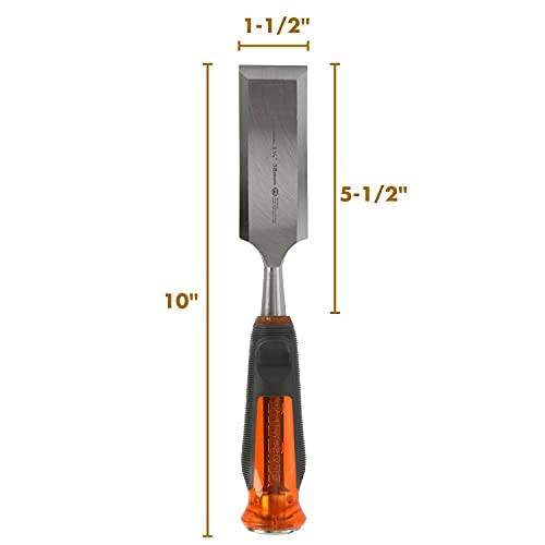 Draper 24411 Expert Bevel Edge Wood Chisel, Soft Grip with 'Pound Thru' End Cap, 38mm, 34.5cm x 4.8cm x 3.1cm, Blue