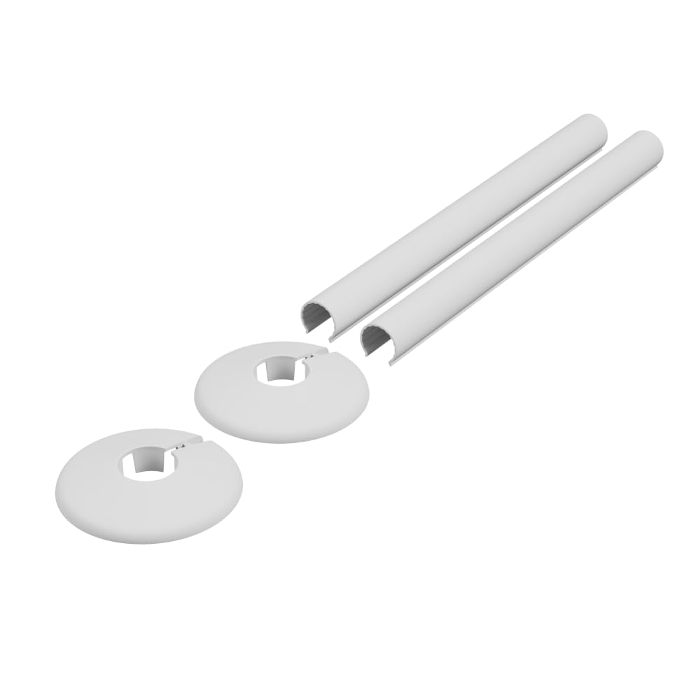 Radiator Pipe Covers & Collars 15mm | 2 Pack Clip-On Pipe Sleeves for Radiator Pipes | Luxury Finish, Easy Fit, Cut-to-Size Design (200mm) (Matt White) — image 1