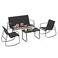 DWVO 4-Piece Patio Furniture Set, Textilene Conversation Set with 2 Rocking Chairs and Tempered Glass Coffee Table, Perfect for Indoor Patio Lawn Garden Poolside, Black