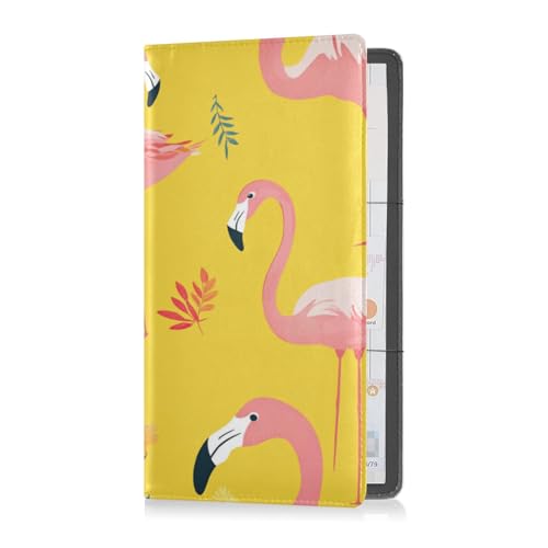 Premium Leather Auto Registration Insurance & ID Card Holder Men Women Essential Car Wallet Case for Cards, Essential Document, Driver License Vehicle Paperwork Sweet Flamingo