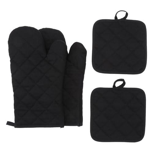 4pcs Insulated, Heat-Resistant, Microwave Oven Gloves, Kitchen Cooking Insulated Gloves, Baking Tools for BBQ, Grilling, Cooking, Baking(Black)