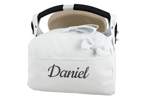 Danielstore Bolso Carro Bebe Personalizado Acolchado con Nombre Bordado. Color Blanco roto