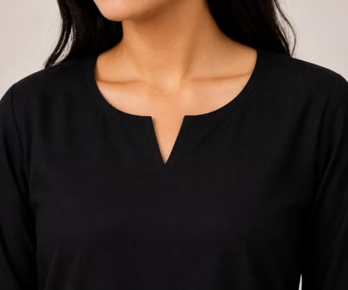 Image of Women's Rayon Solid Straight Kurti | 3 /4 Sleeve | Round Neck with V Cut | Regular Fit | Casual Office Wear Kurta for Women