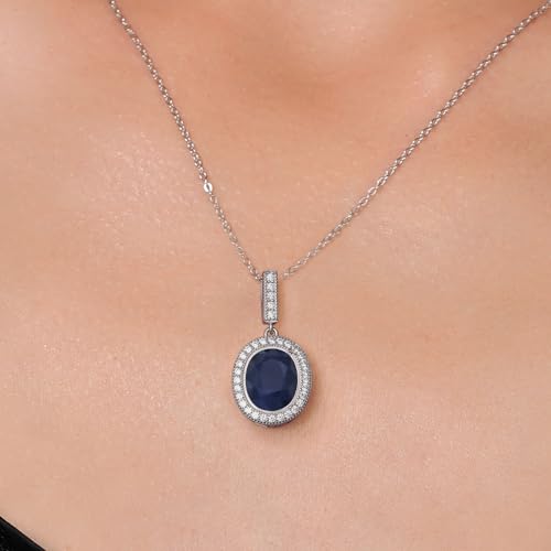 Gem Stone King 925 Sterling Silver Oval Gemstone Birthstone Halo Necklace For Women | Oval 12X10MM | Halo Pendant Necklace for Women | With 18 Inch Silver Chain3