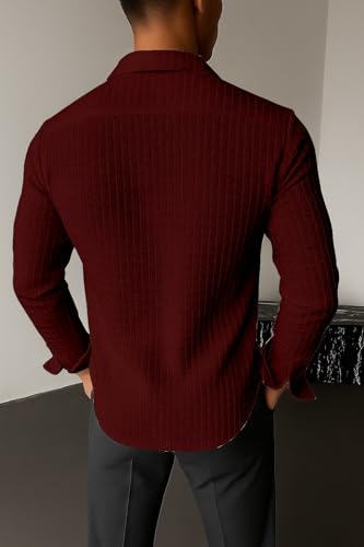 Image of Men's Casual Button Down Shirts Long Sleeve Linen Shirt Fashion Textured Beach Summer Shirts| Men Stylish Shirt | Men Fancy