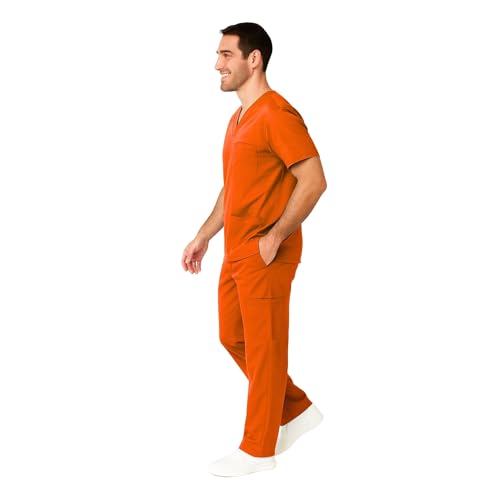 M&M SCRUBS Men Scrub Set Medical Scrub Top and Pants L Orange