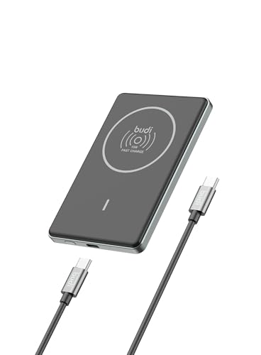 Budi - 5000mAh Ultra Thin Magnetic 20W PD+ Wireless Power Bank - 15W Wireless, Aluminum Shell, For Smartphone and Cellphone