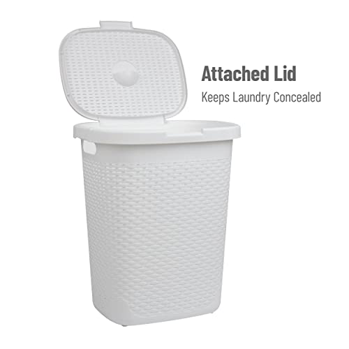 Mind Reader Basket Collection, Slim Laundry Hamper, 50 Liter (15Kg/33Lbs) Capacity, Cut Out Handles, Attached Hinged Lid, Ventilated, White #TOP4