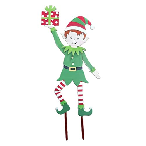Stylebest Christmas Elf Garden Stake, Wrought Iron Yard Decor With Happy Elf Figure For Outdoor Holiday Decoration, Christmas Gift (1#82)