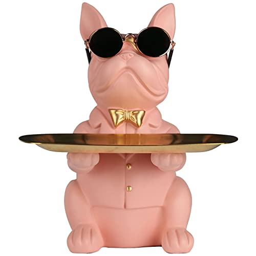 Image of Modern Resin Pink Bulldog Statue Piggy Bank Entrance Key Holder Candy Jewelry Earrings Suitable for Home Modern Art Decor Dining Table Office