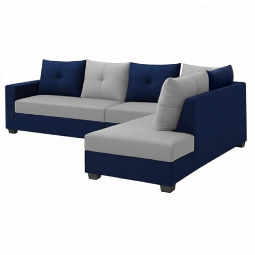 Image of SOCOZI Oriana 6 Seater RHS L Shape Sofa Set | Soft Velvet Suede Fabric | Modern Design | Plush Comfort Cushions for Living Room (Dark Blue-Light Grey)