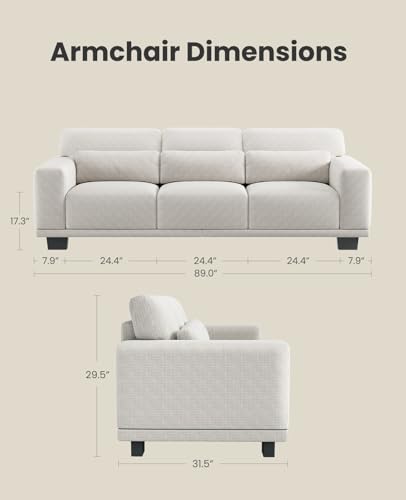 Image of Amada 89 inch Sofa, 3 Seater Sofa Couch for Living Room, Modern Sofa with Deep Seats & Wide Armrests, Comfy Couch with Removable Washable Covers & Linen Fabric, Easy Assembly