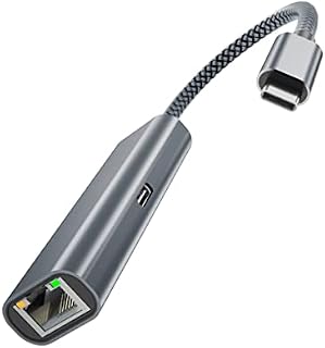 Ruxely USB-C Gigabit Ethernet Adapter with Charging Port,Thunderbolt 3 to RJ45 Network Socket with Type-C PD 60W Power Delivery for Chromecast Google TV,MacBook,Mac,iPad 10 Air 4 5,Dell XPS,Chromebook