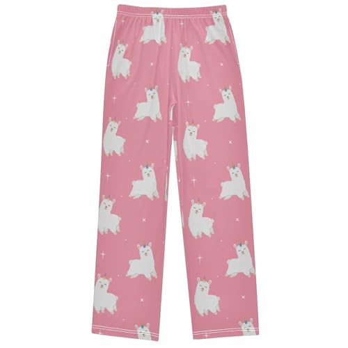 Boy's Pj Pants Happy Alpaca Unicorn Horn Lounge Bottoms Elastic Waist Kids Joggers with Pockets Size 6-14