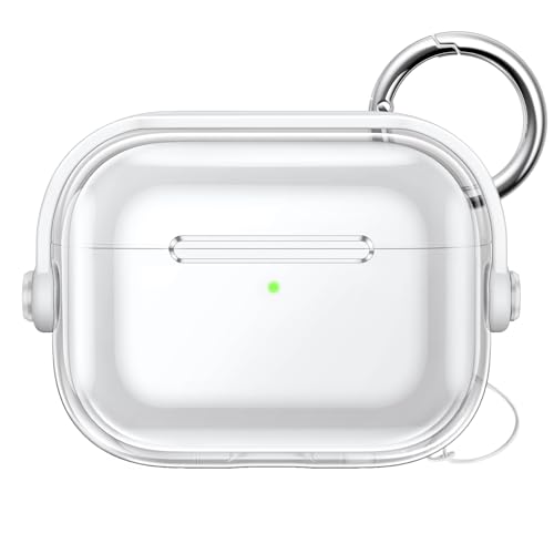 JETech Custodia Cover Chiaro con Blocco di Sicurezza per AirPods Pro 3 (2025) con Portachiavi, TPU Morbido Altamente Trasparente, Protezione Antiurto (Trasparente)