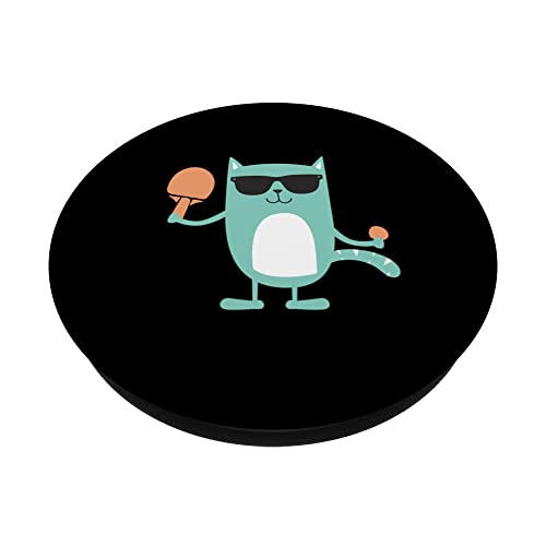 Cat Ping Pong Player - Paddle Game Sports Tournament Lover PopSockets Swappable PopGrip, Black - Image 2