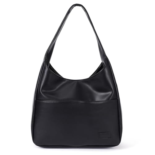 BGGJUE Tote Bag for Women Soft PU Leather Shoulder Hobo Purse Casual Slouchy Everyday Handbag for Work Travel Daily Use (Black)