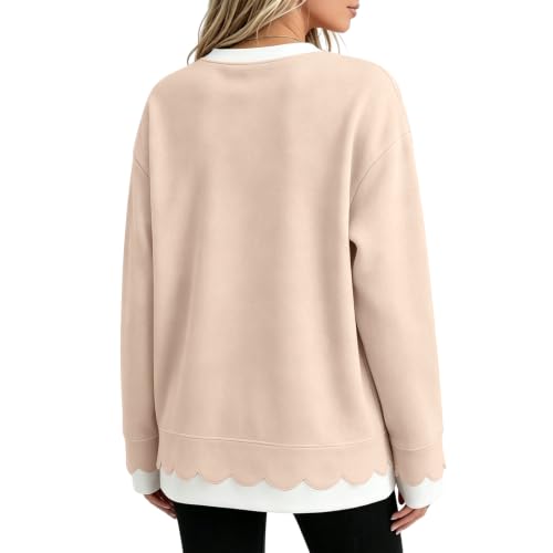 Crewneck Sweatshirts Women Cute Y2k 2 in 1 Scalloped Oversized Sweatshirt - image 5