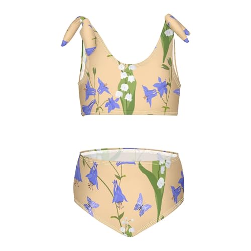 Girls Lilies Of The Valley and Aquilegia Swimsuit Two Pieces Bikini Set Bathing Suits Swimwear Crop Top Swimsuit Set